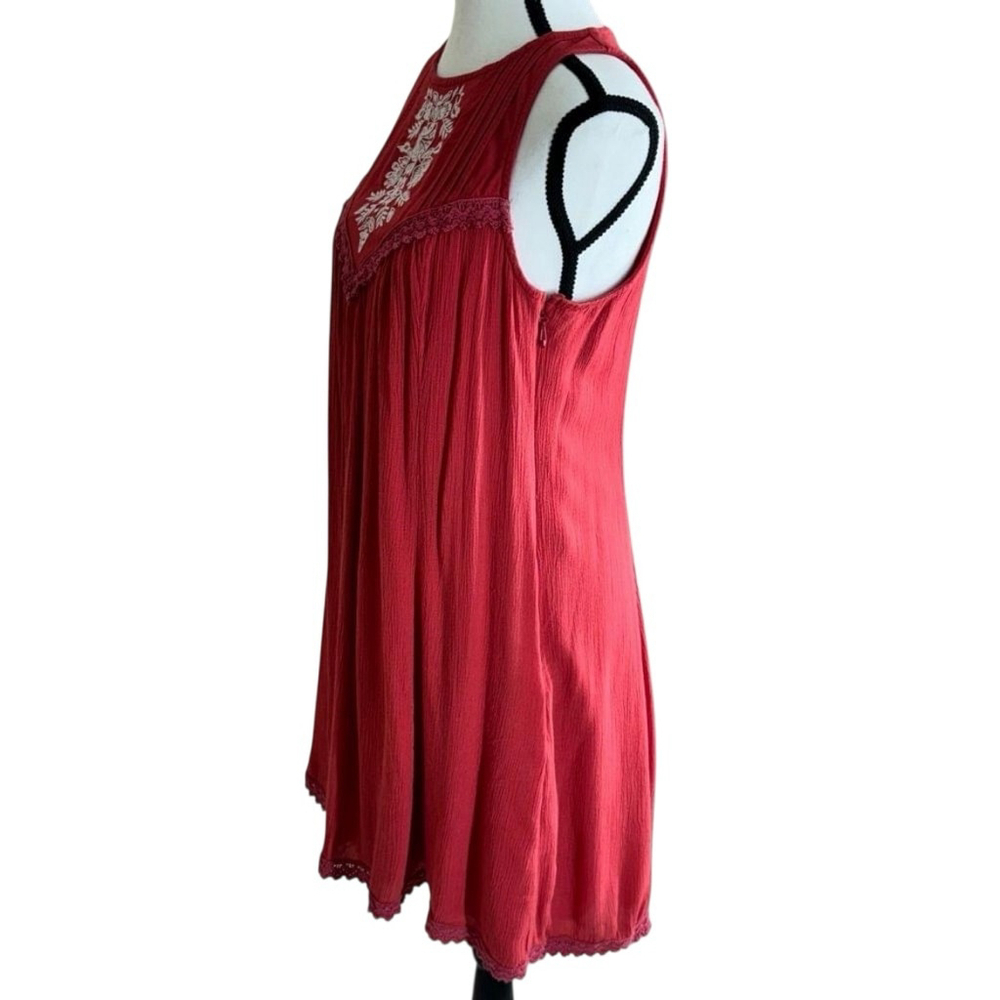 Hollister Red Lace Trim Mini Dress Large Sleeveless Boho - Picture 3 of 11